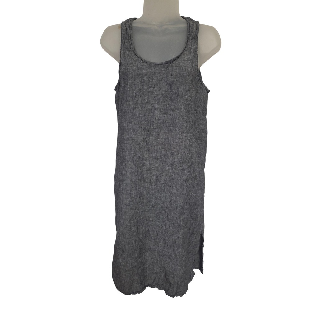 Pure Navy Womens Gray 100% Linen Sleeveless Scoop Neck Shift Midi Dress Size M